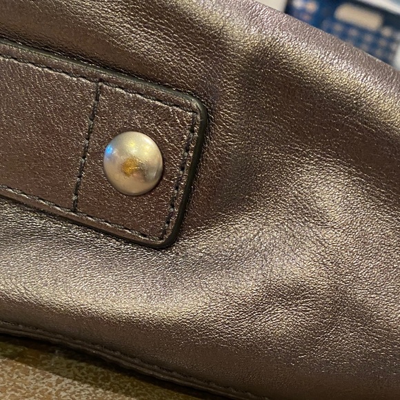 Coach Metallic Shoulder Bag In Dark Silver/Grey. - Picture 12 of 14
